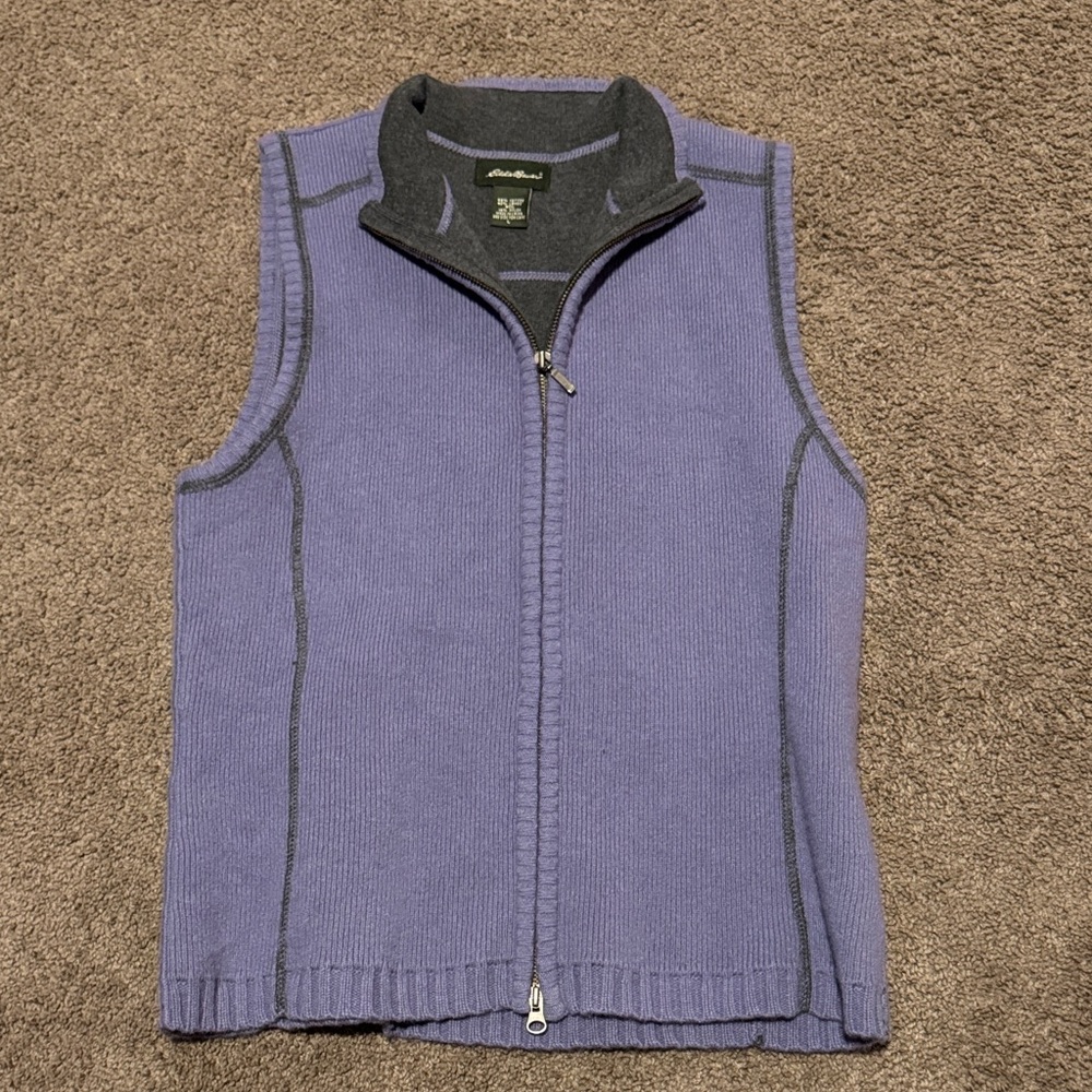 Eddie Bauer Lavender Knit Zip Vest with Charcoal Trim